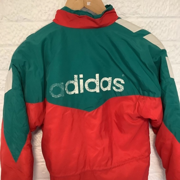Vintage 80โs Adidas Long Jacket - Size S - Red & Green - P2P 20โ - Picture 9 of 9